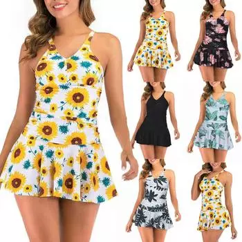 Женская мода Сексуальная юбка с принтом бикини Подол цельный купальник M чёрный