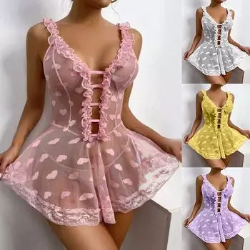 Женская мода, сексуальное кружевное нижнее белье с принтом, ночная рубашка L розовый