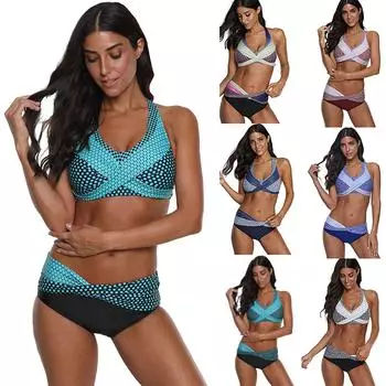 Женская мода, сексуальное летнее бикини, пляжный купальник из двух частей, женский купальник XXL синий