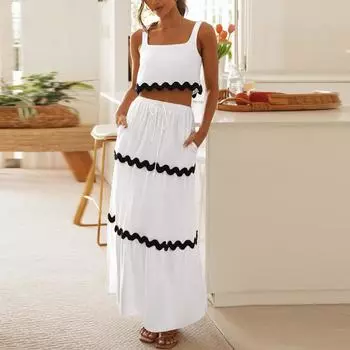 Женская мода сексуальное однотонное платье без рукавов на бретелях из двух частей платье без бретелек женское платье длинная юбка L белый