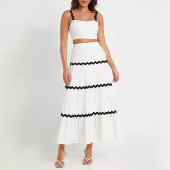 Женская мода сексуальное однотонное платье без рукавов на бретелях из двух частей платье без бретелек женское платье длинная юбка M белый