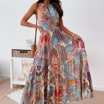 Женская мода сексуальные цветочные платья с открытой спиной богемные длинные платья S красный