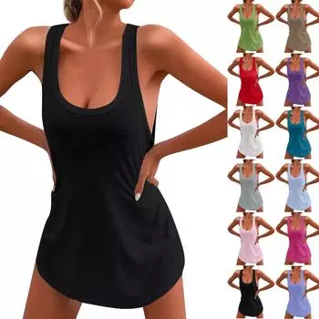 Женская мода, сексуальные классические однотонные платья без рукавов с U-образным вырезом L чёрный