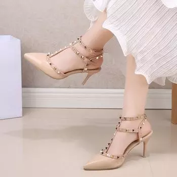 Женская мода сексуальные новые заостренные заклепки украшенные высокие каблуки платье свидание свадьба банкет вечеринка шпильки высокие каблуки 35