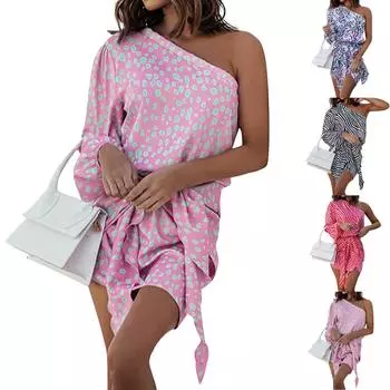 Женская мода сексуальные повседневные платья с открытой спиной и завязками на талии через плечо с принтом L чёрный