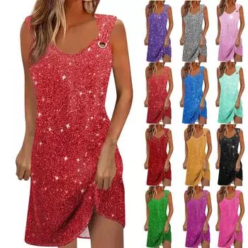 Женская мода Сексуальные повседневные платья без рукавов с v-образным вырезом и принтом XXXL синий