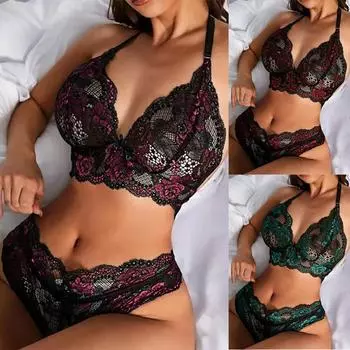 Женская мода, сексуальные ремни, двухсекционный костюм, однотонный беспроводной бюстгальтер, сексуальное нижнее белье, трусики L зелёный