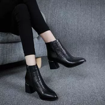 Женская мода, сексуальные светские высокие сапоги, кожаные туфли, модные высокие каблуки, модные сапоги, короткие сапоги, женская обувь 34-40 34 чёрный