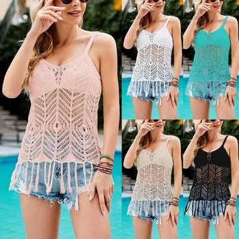 Женская мода сексуальный ажурный однотонный жилет на подтяжках S чёрный