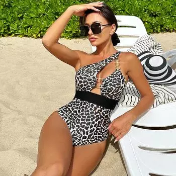 Женская мода сексуальный цельный мягкий купальник бикини с вырезом леопардовый монокини одно плечо горячий источник купальники с открытой спиной купальный костюм S