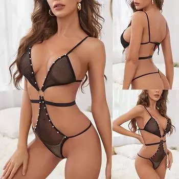 Женская мода, сексуальный цельный однотонный сетчатый беспроводной бюстгальтер, сексуальное нижнее белье, трусики L