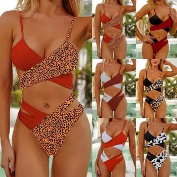 Женская мода сексуальный двухцветный купальник бикини с крестом (2 комплекта с накладками на грудь без стального бюстгальтера) S кофейный