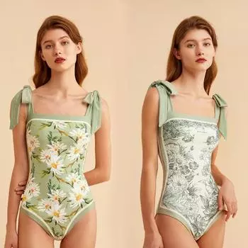 Женская мода, сексуальный купальник-бикини с открытой спиной и принтом, купальник-монокини со шнуровкой на плечах, цельный двусторонний купальный костюм S