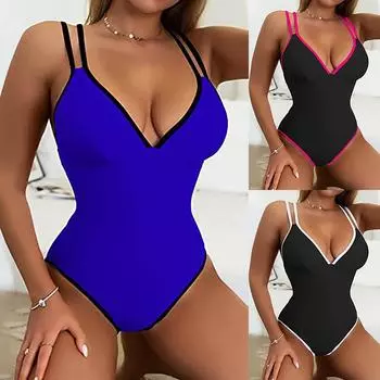 Женская мода, сексуальный купальник, цельный купальник с принтом, бикини с открытой спиной L синий