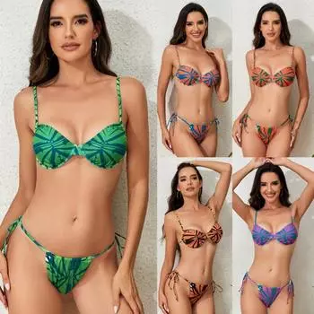 Женская мода, сексуальный купальник из двух частей с открытой спиной, купальник-бикини со сборками, топ с завязками по бокам, комплект купальников на шнуровке сзади, танкини, купальный костюм S