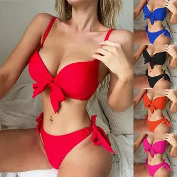 Женская мода сексуальный купальник из двух частей купальник бикини с открытой спиной M горячий розовый