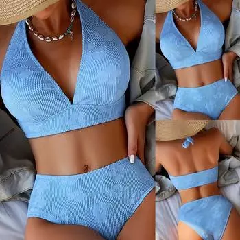 Женская мода сексуальный купальник из двух частей с принтом купальник бикини с открытой спиной M