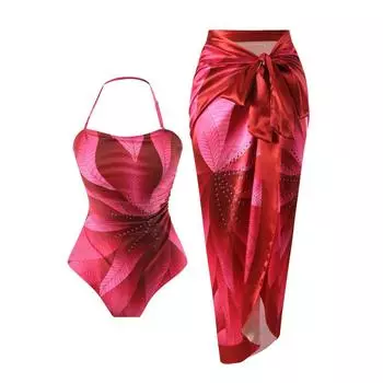 Женская мода, сексуальный купальник с открытой спиной, комплект бикини, мягкий Холтер Моникини с принтом, на шнуровке, накидка, купальник, комплект из двух частей, купальный костюм с контролем живота S