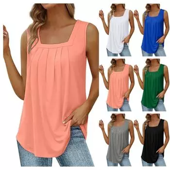 Женская мода, сексуальный плиссированный жилет без рукавов с квадратным вырезом, однотонный топ XL зелёный