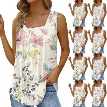 Женская мода, сексуальный плиссированный жилет без рукавов с квадратным вырезом, однотонный топ L синий