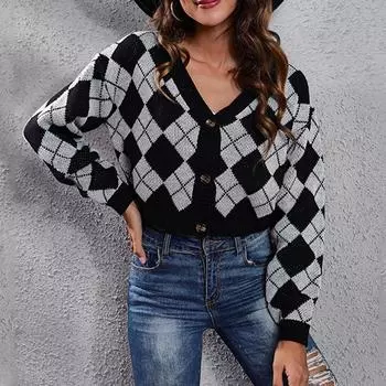 Женская мода сексуальный вязаный кардиган короткая куртка L чёрный