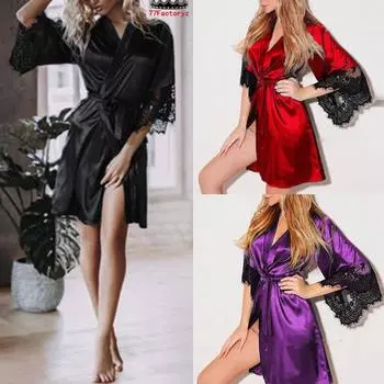 Халатик кимоно с отделкой из кружев S чёрный