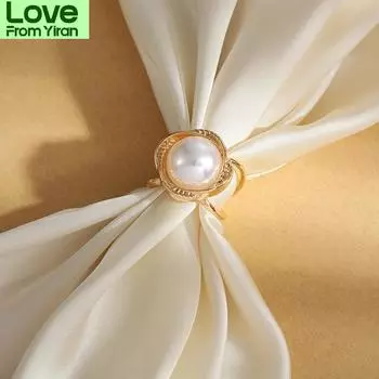 Женская мода шелковый шарф пряжка жемчуг стразы броши для женщин металлическое кольцо шаль пряжка булавка аксессуары для одежды золотистый