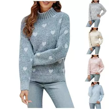 Женская мода шенилл Love свитер осень и зима полуводолазка свободный вязаный свитер S синий