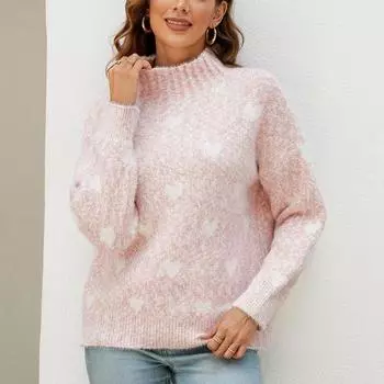 Женская мода шенилл Love свитер осень зима полуводолазка свободный вязаный свитер женские теплые свитера топы S хаки