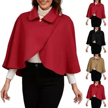 Женская мода шерстяной твидовый жакет короткий универсальный накидка шаль One Size чёрный