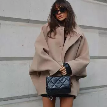 Женская мода шерстяные пальто с лацканами винтажное короткое смешанное пальто с накидкой и рукавами повседневные однобортные куртки с карманами Топ осень-зима женская шикарная уличная одежда XS чёрный