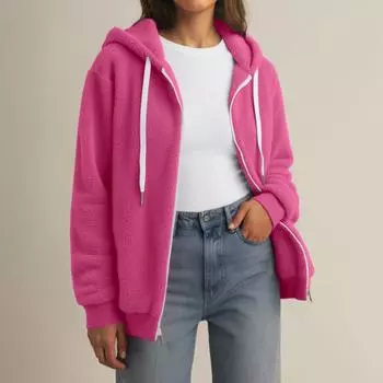 Женская мода шить свободные толстовки с длинным рукавом плюшевое пальто на молнии S