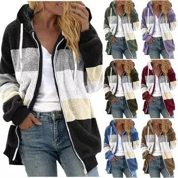 Женская мода шить свободные толстовки с длинным рукавом плюшевое пальто на молнии XL винный