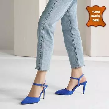 Женская мода Синие женские туфли на каблуке из натуральной замши Sax