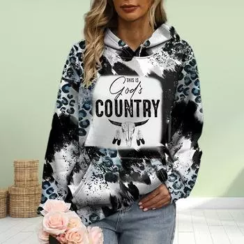 Женская мода Синий леопардовый принт с буквами принт свободные толстовки топы блузка свитшот повседневный длинный рукав пуловер топы XS розовый