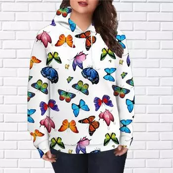 Женская мода Синяя любовь Бабочка Принт Свободные толстовки Топы Блузка Толстовка Повседневный длинный рукав Пуловер Топы XS розовый