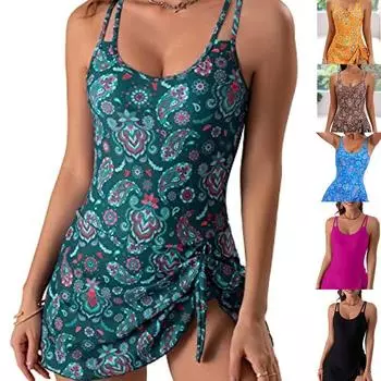 Женская мода Скромное цельное платье для плавания с принтом Купальник-бикини с мягкой подкладкой Монокини с узлом Горячий источник Купальники для купания с контролем живота Купальный костюм M