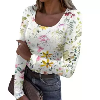 Женская мода Slim Bottom Casual с длинным рукавом Halloween Printed Pullover U Neck Top L