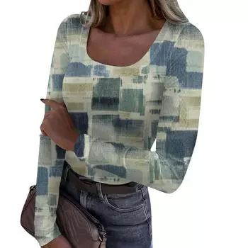 Женская мода Slim Bottom Casual с длинным рукавом Halloween Printed Pullover U Neck Top S