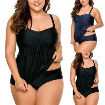 Женская мода слинг однотонный двухсекционный купальник-боксер купальник XXL чёрный
