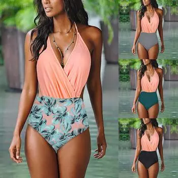 Женская мода Splicing сексуальный живот Cover Up Skinny бикини купальник L чёрный