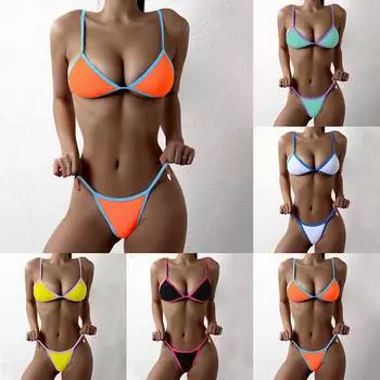 Женская мода Сплит Сексуальное бикини Пляжный морской купальник из двух частей XL чёрный