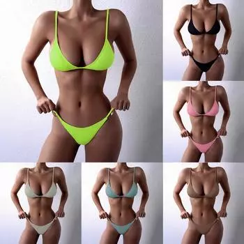 Женская мода Сплит Сексуальное бикини Пляжный морской купальник из двух частей S зелёный