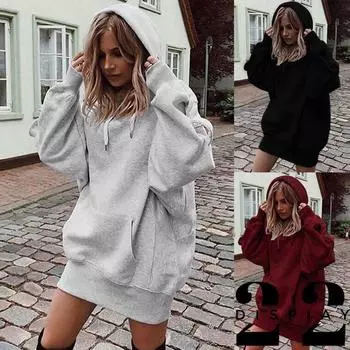 Женская мода сплошной цвет одежды толстовки пуловер пальто толстовка с капюшоном