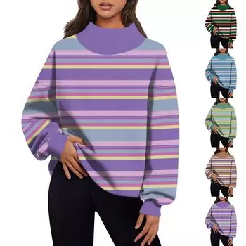 Женская мода сплошной цвет с длинным рукавом свободный разрез половина водолазка толстовка топ M зелёный