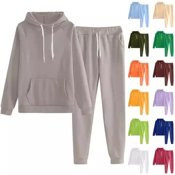 Женская мода сплошной цвет с длинными рукавами и длинными брюками спортивный комплект из двух предметов L армия зеленый