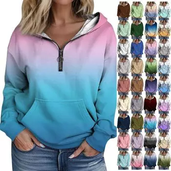 Женская мода, сплошной цвет с принтом, с длинным рукавом, свободная толстовка с капюшоном на молнии и карманами L бежевый