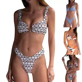 Женская мода сплошной цвет сексуальный полый купальник бикини с открытой спиной разделенный купальник M синий