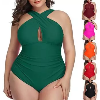 Женская мода сплошной цвет сексуальный полый купальник бикини с открытой спиной разделенный купальник XXL чёрный