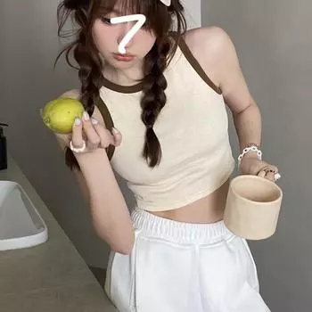 Женская мода, спортивные весенне-летние короткие топы на бретельках в стиле ретро с подкладкой для бюстгальтера, сексуальные тонкие однотонные футболки и топы, майки и майки